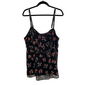 Torrid Black & Red Rose Chiffon Smocked Baby Doll Tank Top Women's Plus Size 3X
